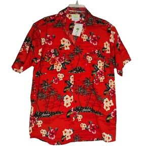 NWT Banana Bay Mens Large Bahamas Hawaiian Island Orange Button Up Shirt